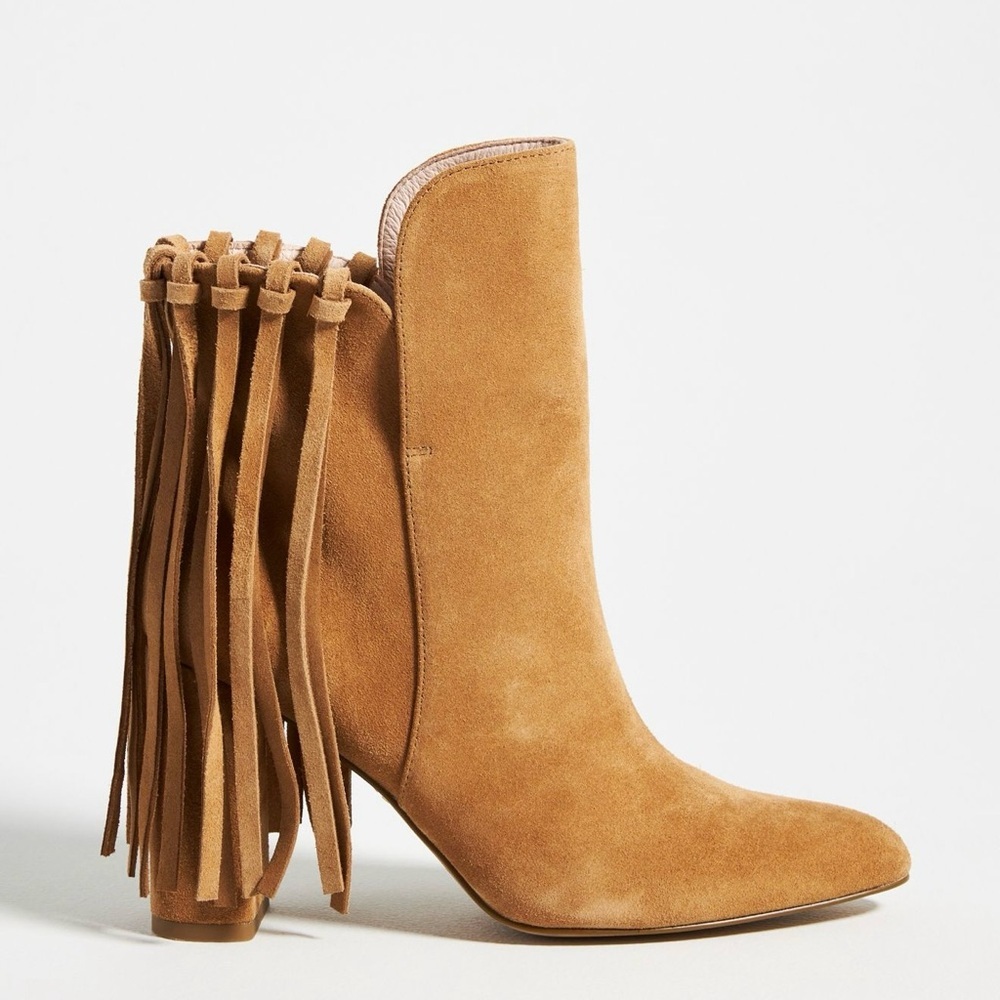 Anthropologie Cecelia New York Brackett Fringe Boots in Taupe Suede Size 9 - Picture 1 of 12